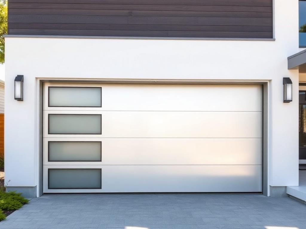 Modern aluminum and glass garage door installation